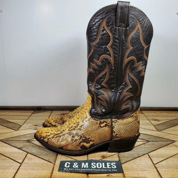 WIDE Nocona Western Yellow Python Brown Leather - Picture 2 of 11